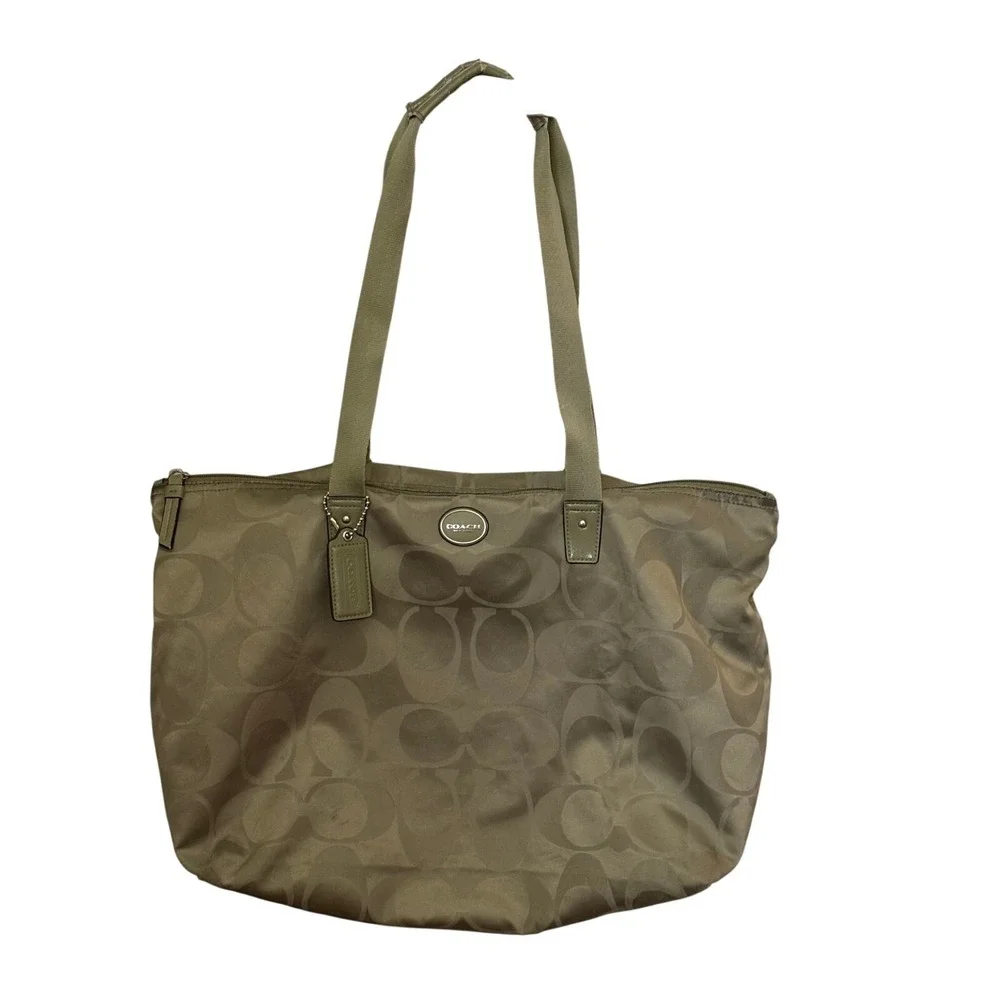 Coach Getaway Sage Green Nylon Signature Packable Weekender Tote Bag Pouch READ